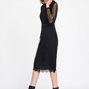 ZARA CONTRASTING LACE DRESS Black SZ S